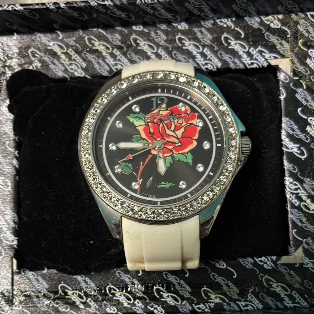 Floral Design Watch with Rhinestones